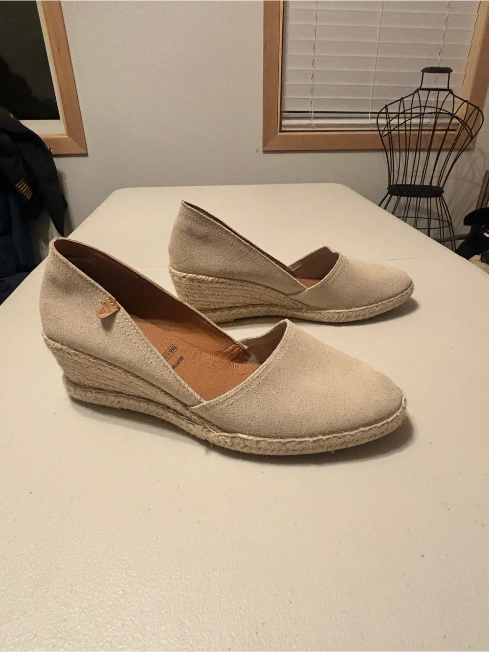 Women's Beige Suede Espadrille Wedge Sandal- Classic Slip-On 41
